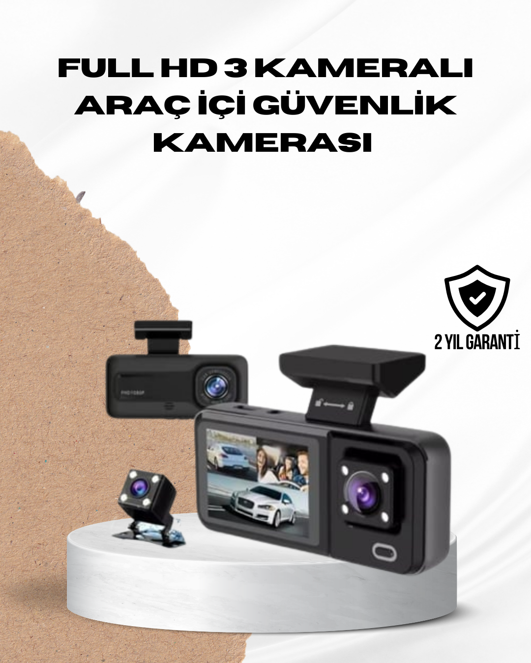 Wi-Fi Bağlantılı Full HD Araç Kamera Seti 3 Kameralı Park Koruma ve Döngü Kayıt