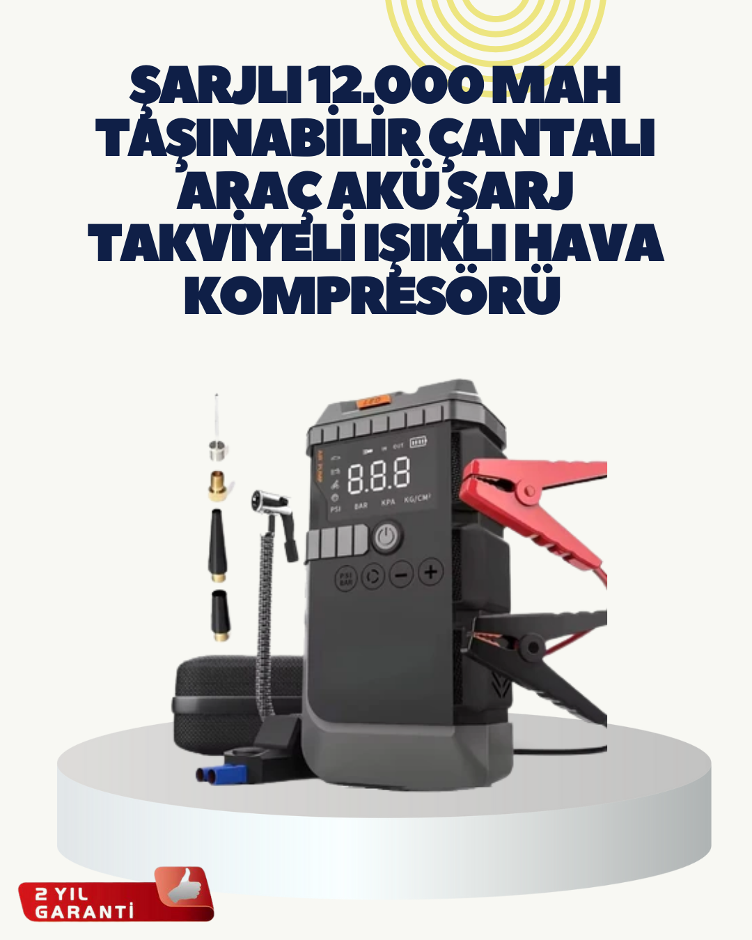 Taşınabilir Akü Takviye Cihazı Işıklı Hava Kompresörü Powerbank