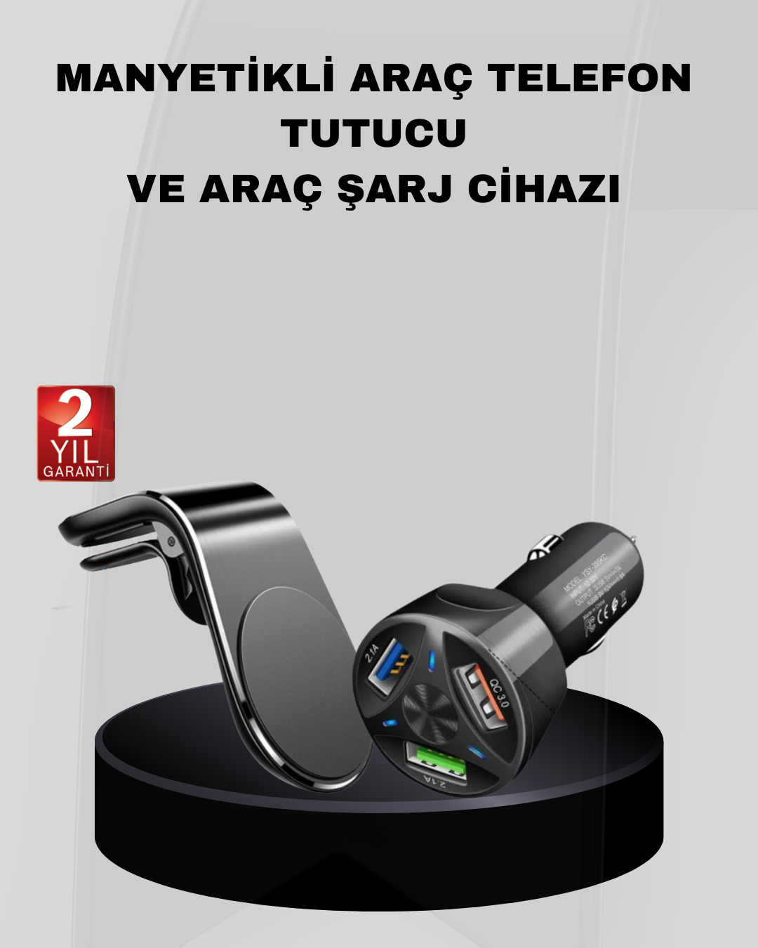 Araç İçi Telefon Tutucu + Quick Charge 3.0 Araç Şarj Cihazı Seti