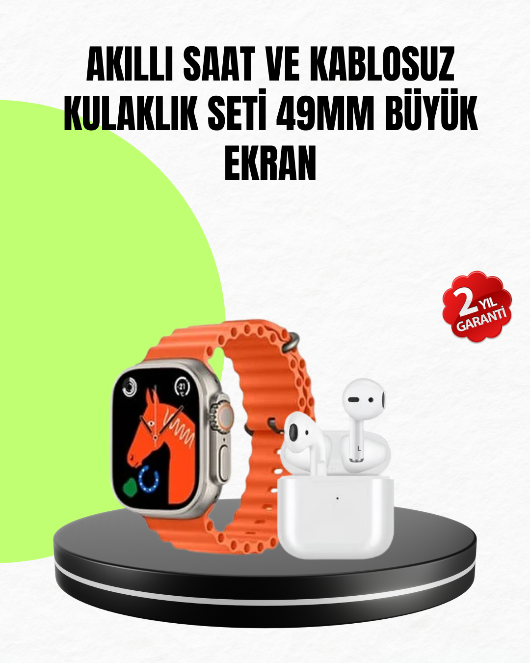 Watch 9 Max Akıllı Saat Seti 2 Kordonlu Kablosuz Kulaklık Hediyeli