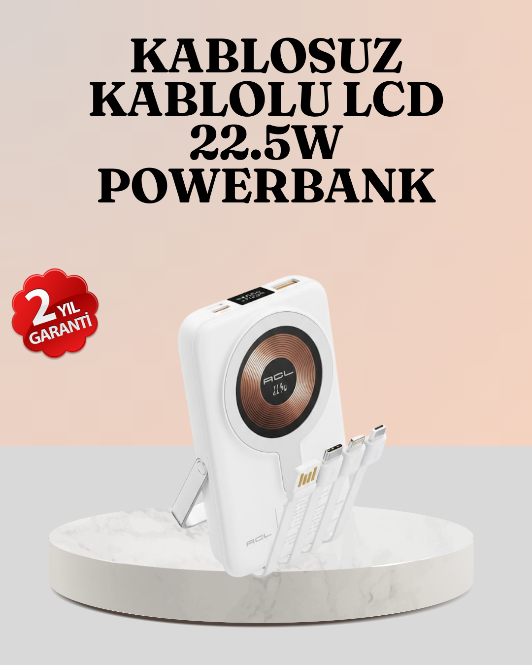 Kablosuz ve Kablolu Şarj Destekli Taşınabilir Powerbank