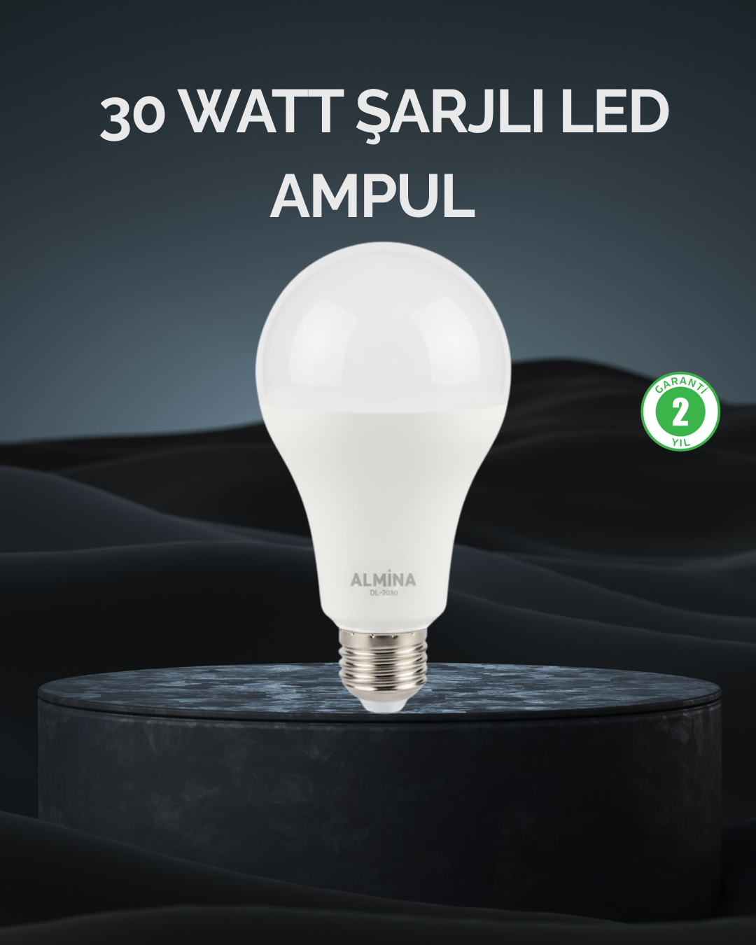 Şarjlı LED Ampul 30 Watt Soğuk Beyaz