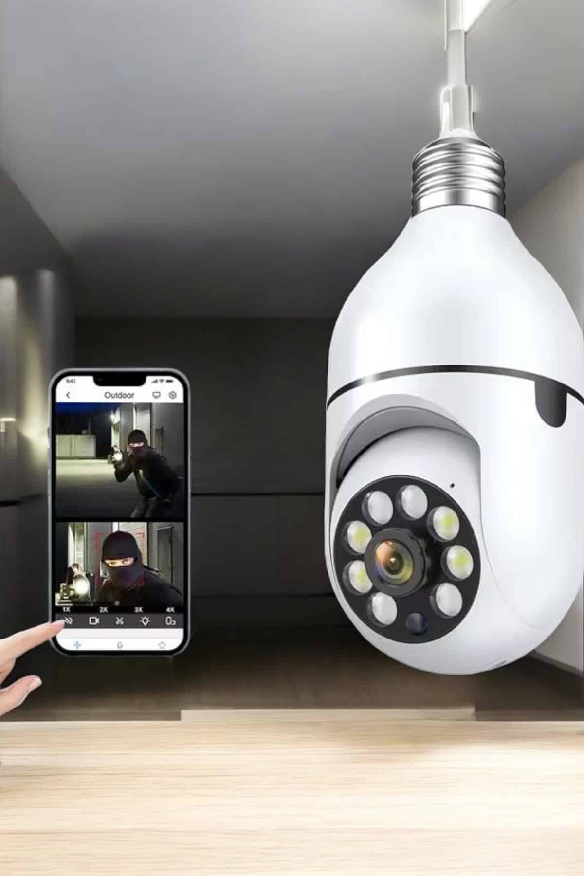 Wifi Kamera Duylu Ampul Görünümlü 360 Derece Dönebilen Ev Kamerası