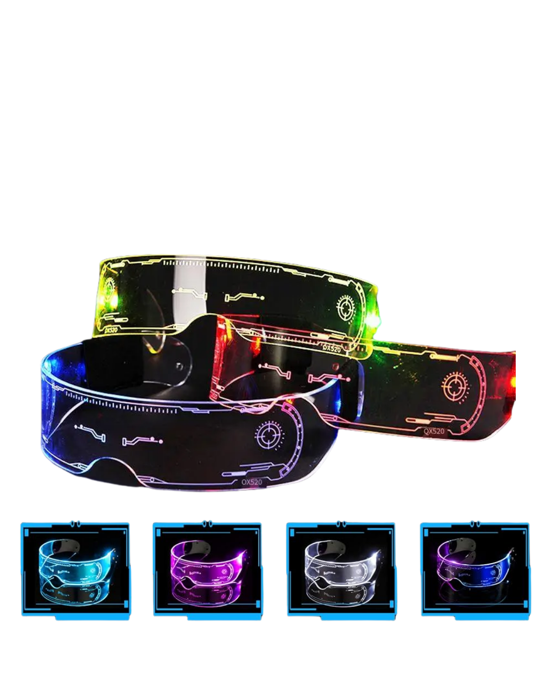 LED Işıklı Rave Gözlüğü 7 Renk 5 Işık Modu Futuristik Tasarım