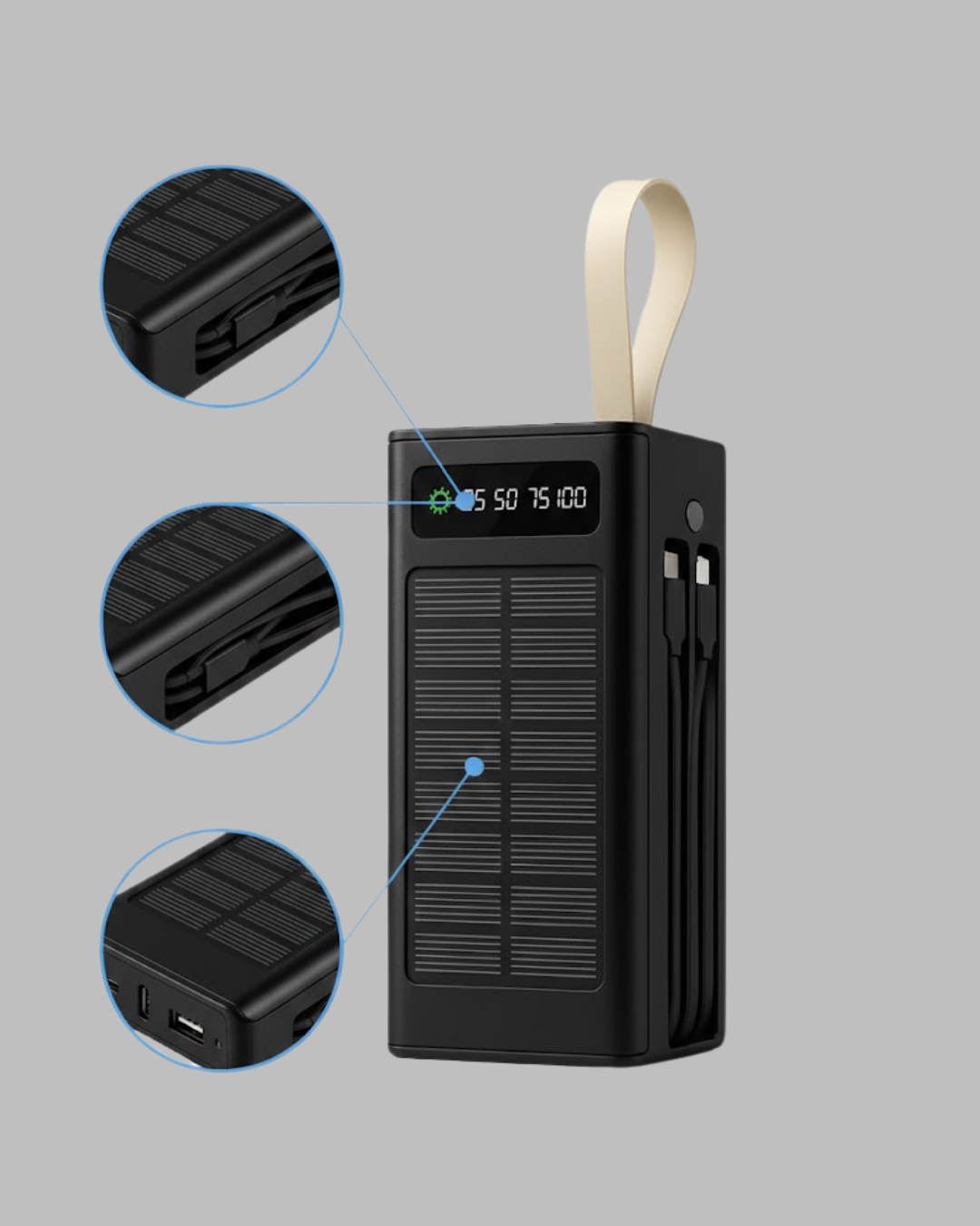 Taşınabilir Güneş Panelli Powerbank Çoklu Cihaz Şarj Destekli