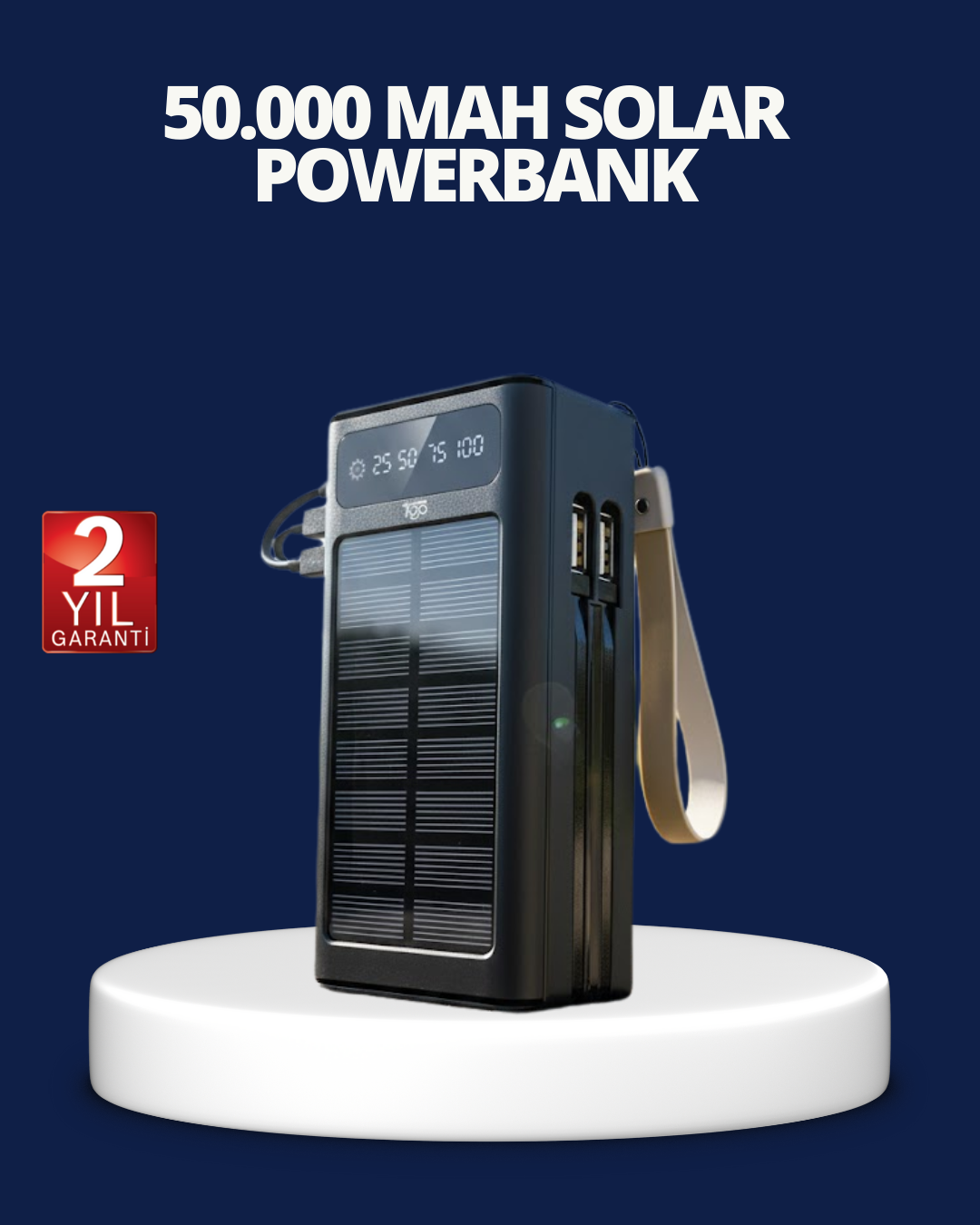Güneş Panelli Powerbank LED Işıklı Taşınabilir Şarj Cih...