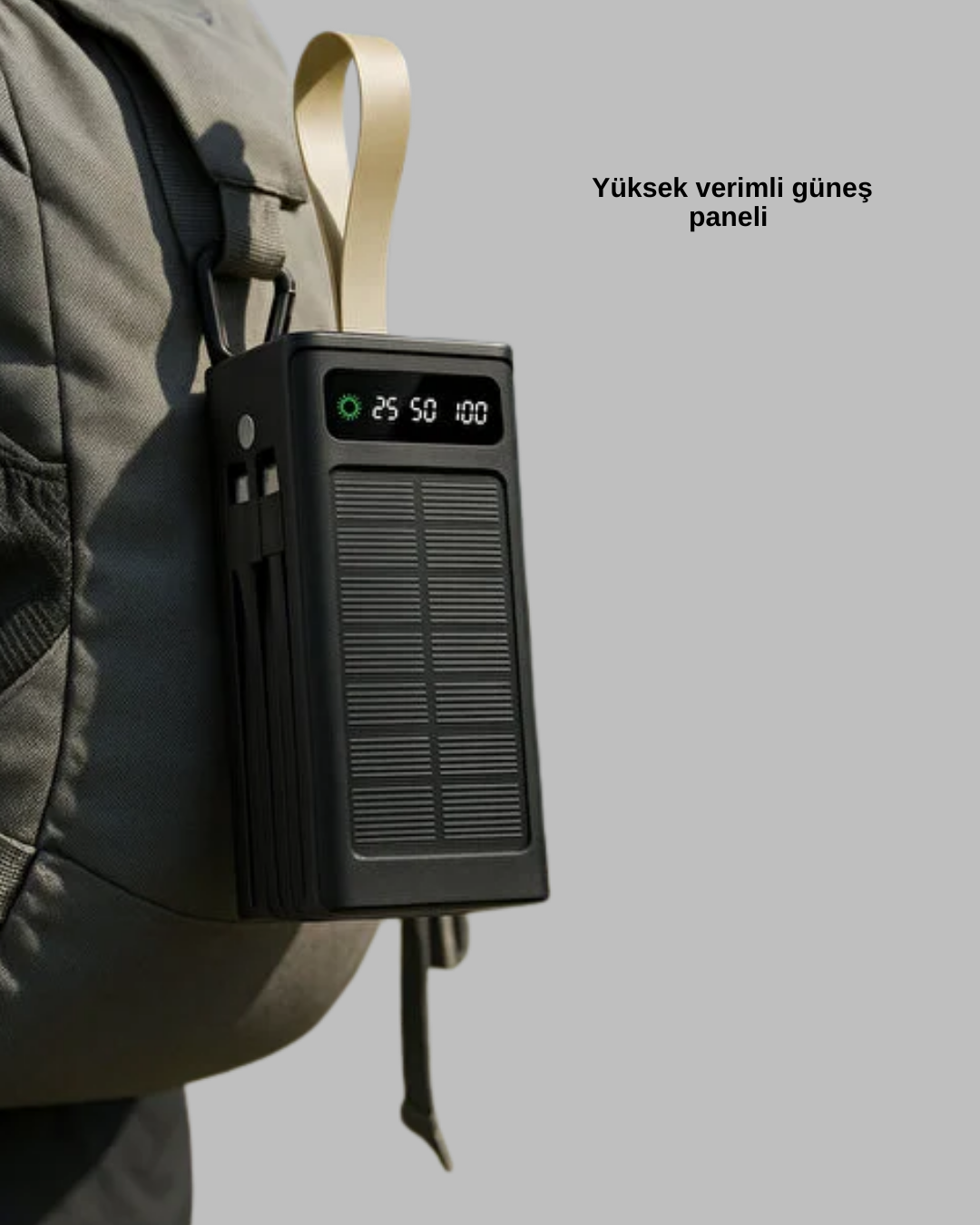 Güneş Panelli Powerbank LED Işıklı Taşınabilir Şarj Cihazı