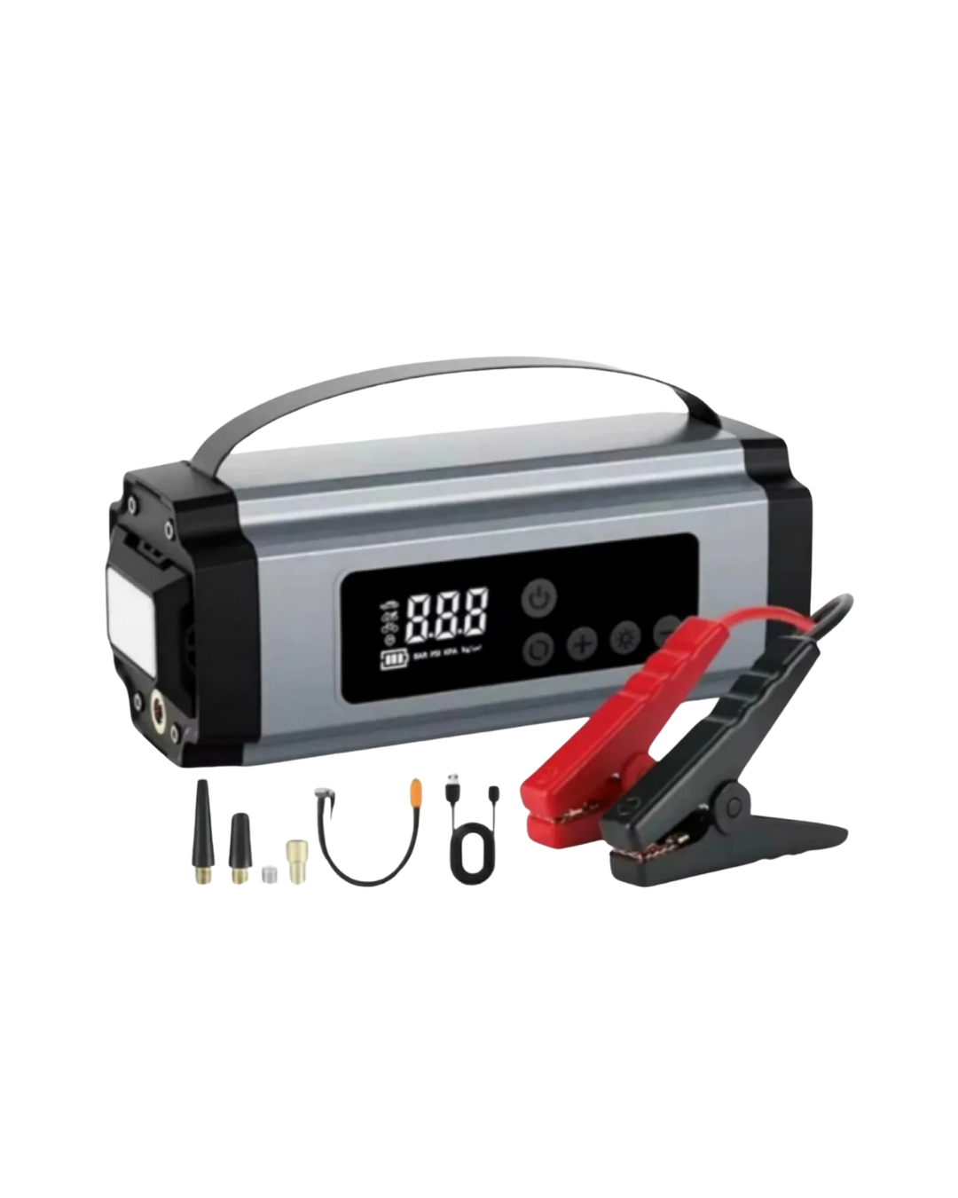 Taşınabilir Akü Takviye Cihazı Dijital Hava Kompresörü Powerbank ve LED Fener Bir Arada