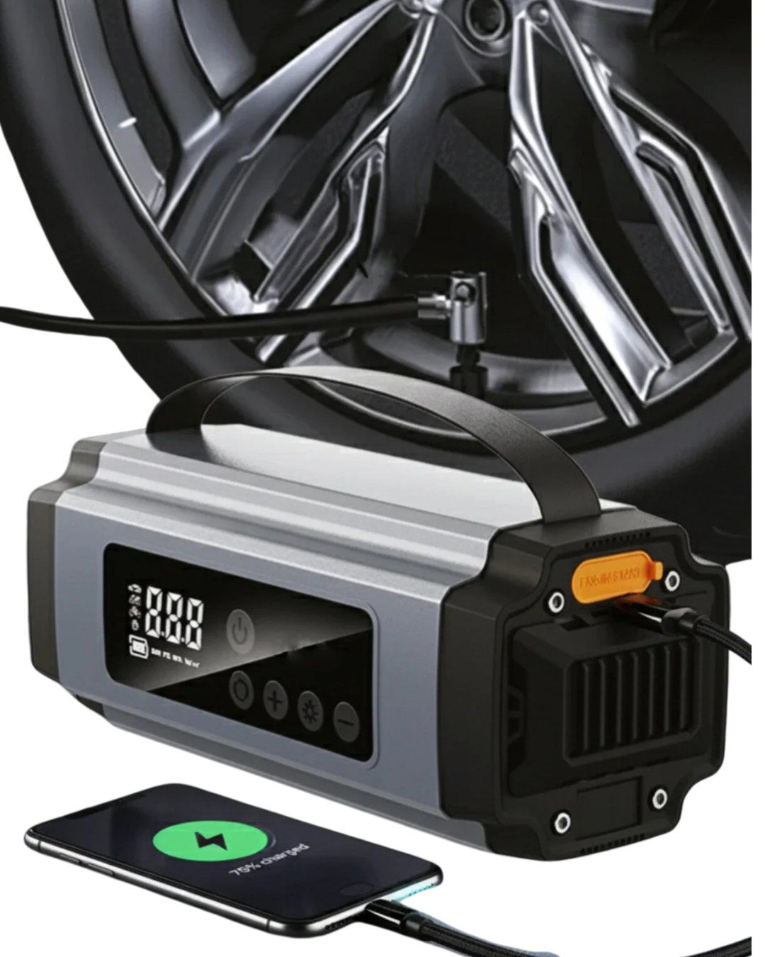 Yolda Kalmaya Son Dijital Ekranlı Akü Takviye ve Hava Kompresörü Çok Fonksiyonlu Acil Güç Ünitesi