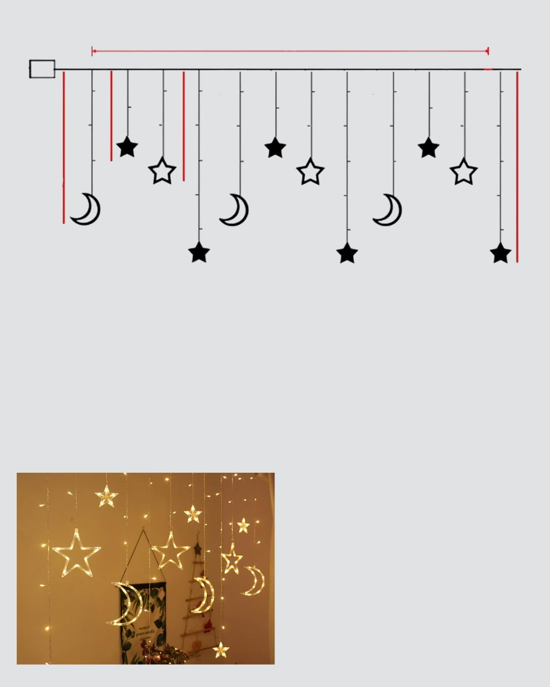 126 LED’li Yıldız Ay Perde Işık Prizden Çalışan Dekoratif Aydınlatma