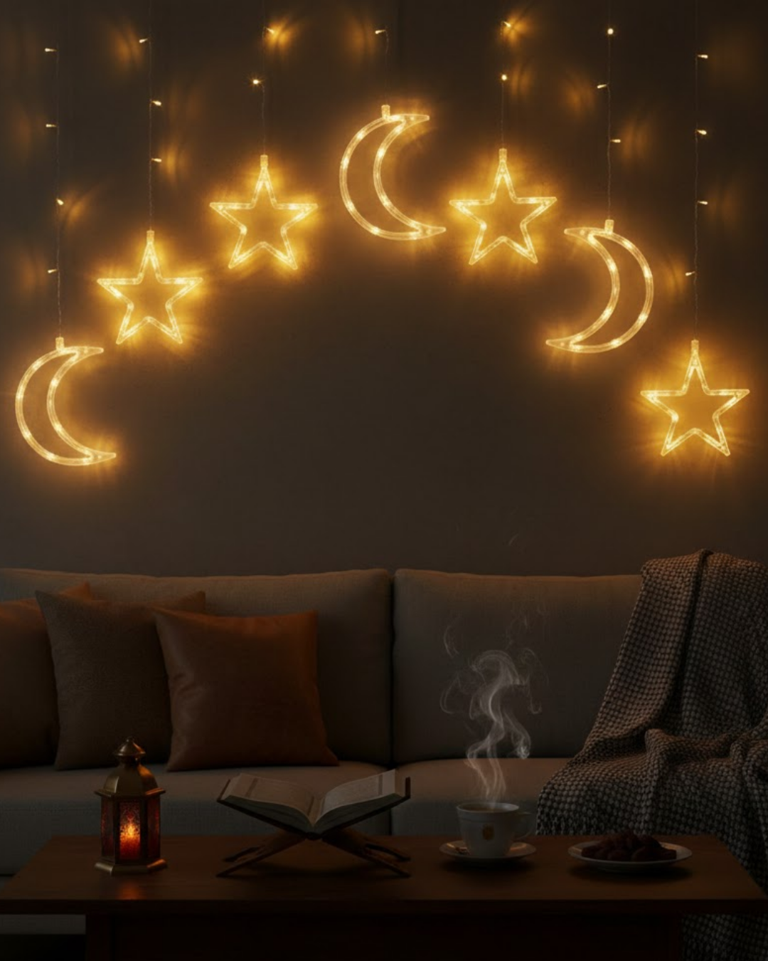 Ramazan Temalı Ay Yıldız LED Perde Işık Pilli Dekor Lam...