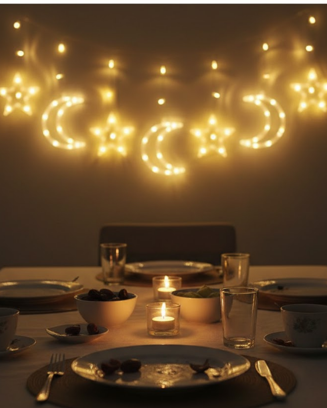 Ay ve Yıldız Desenli Perde Işık Ramazan Dekoratif LED A...