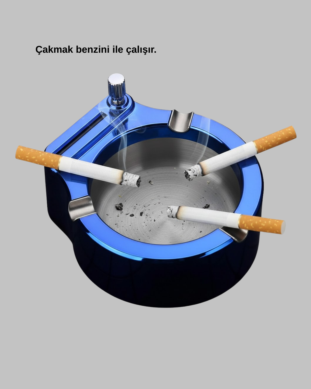 Yuvarlak Metal Küllük Çakmak Entegreli Dayanıklı Yapı