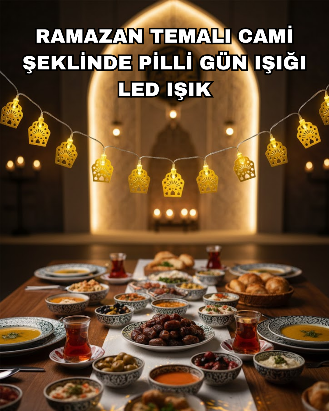 Dekoratif Ramazan LED Işık Pilli Cami Tasarımlı Zincir ...