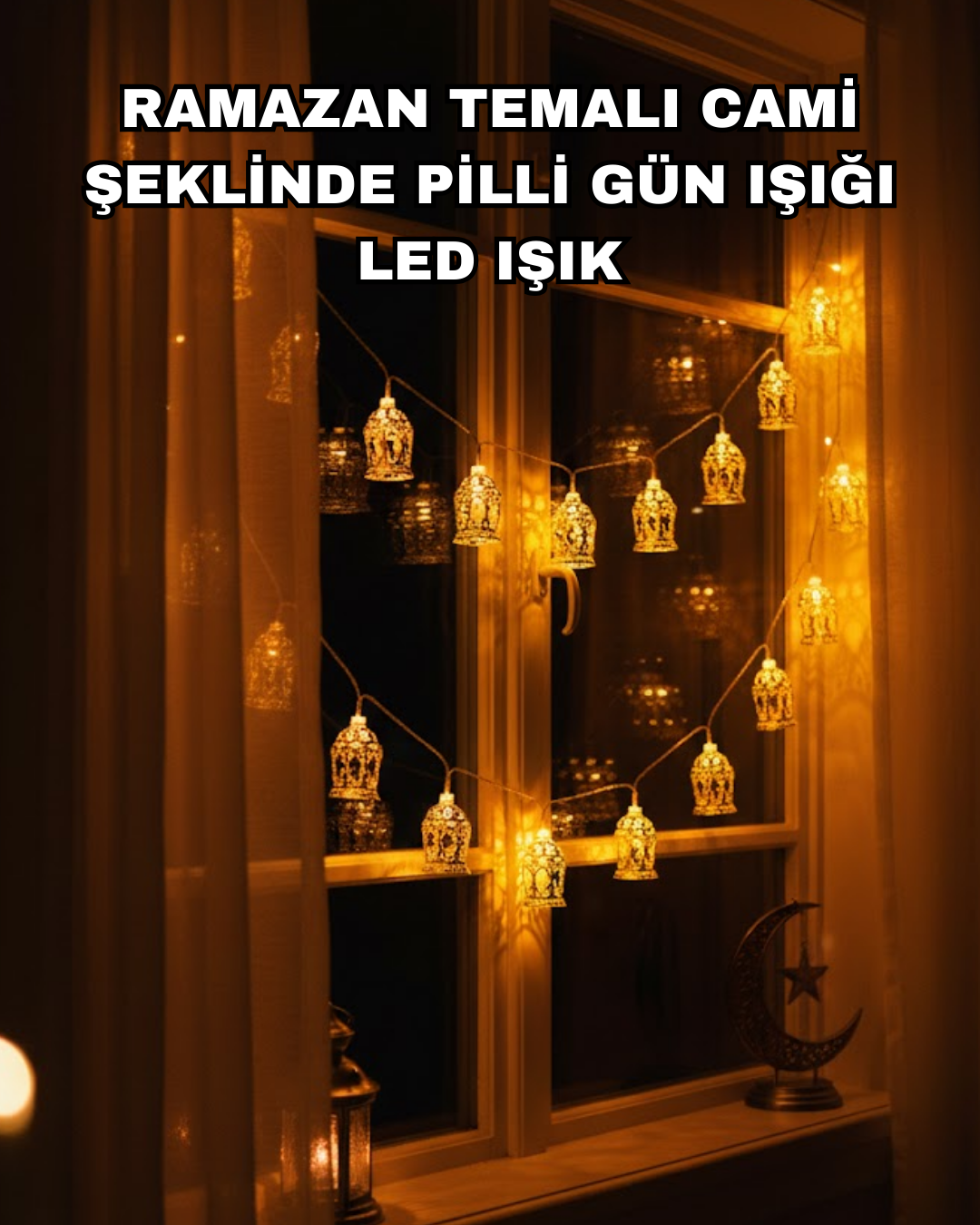 Ev Dekoru İçin Ramazan LED Işık Pilli Sıcak Sarı Cami F...