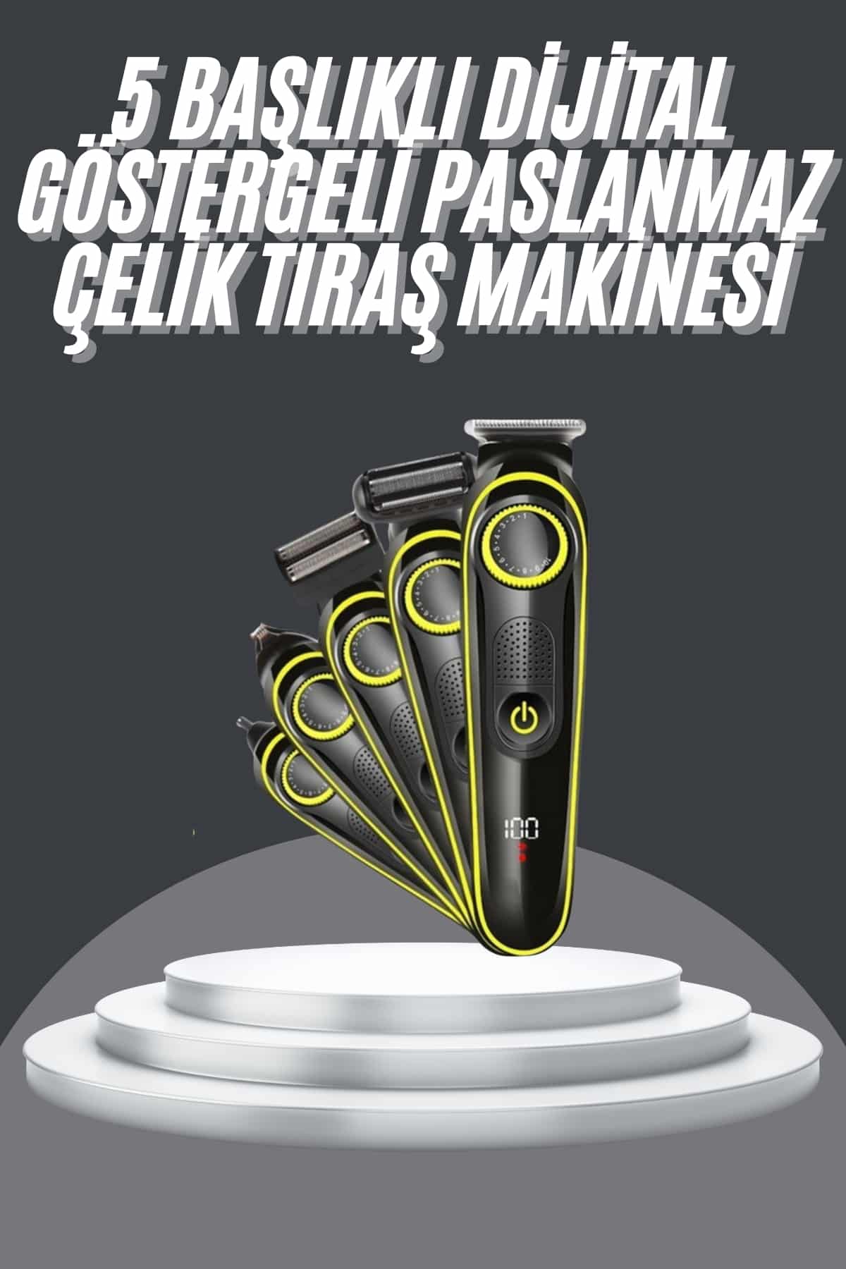 5 Başlıklı Şarjlı Tıraş Makinesi Led Ekran Saç Sakal En...