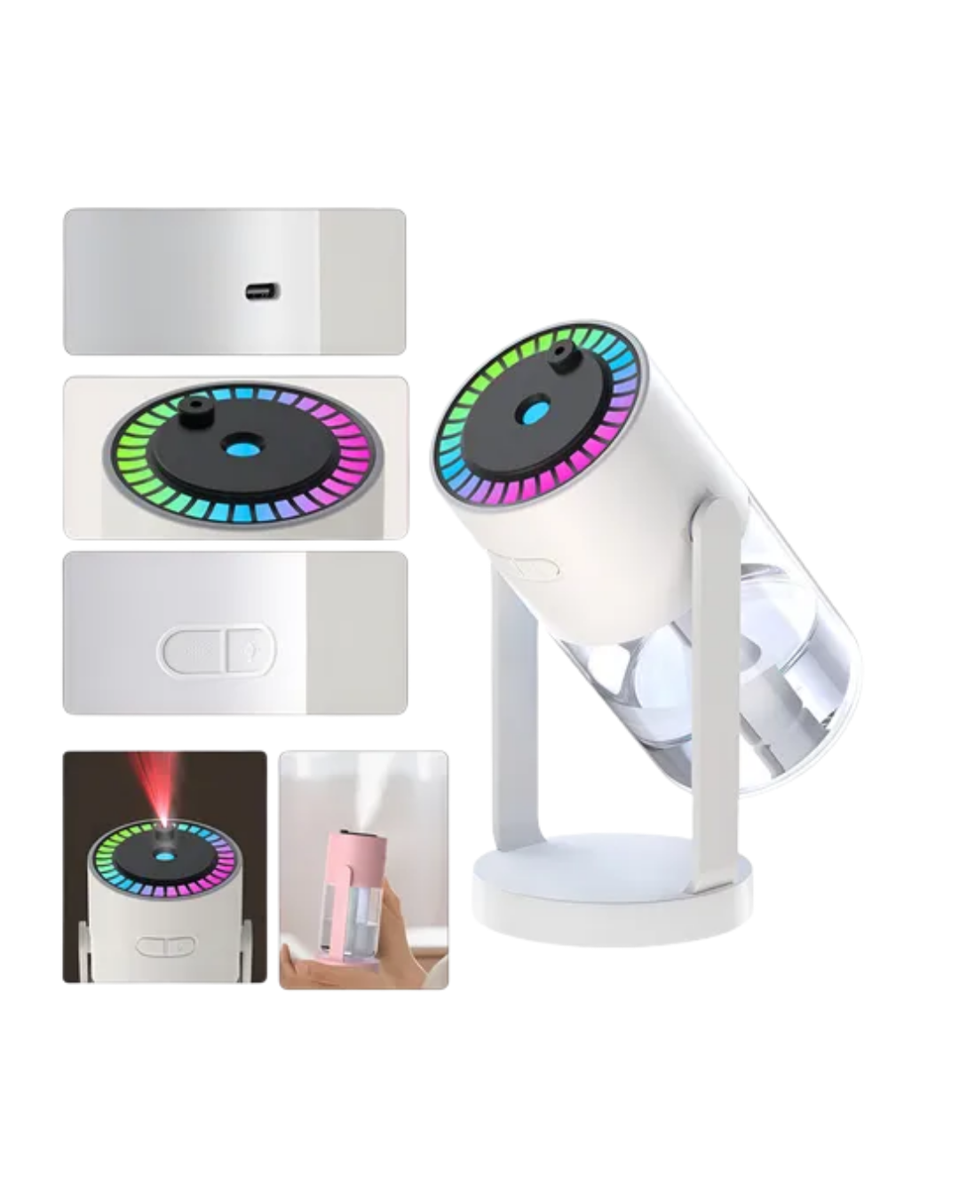 Araç ve Ev İçin Hava Nemlendirici Projektörlü Sessiz Buhar