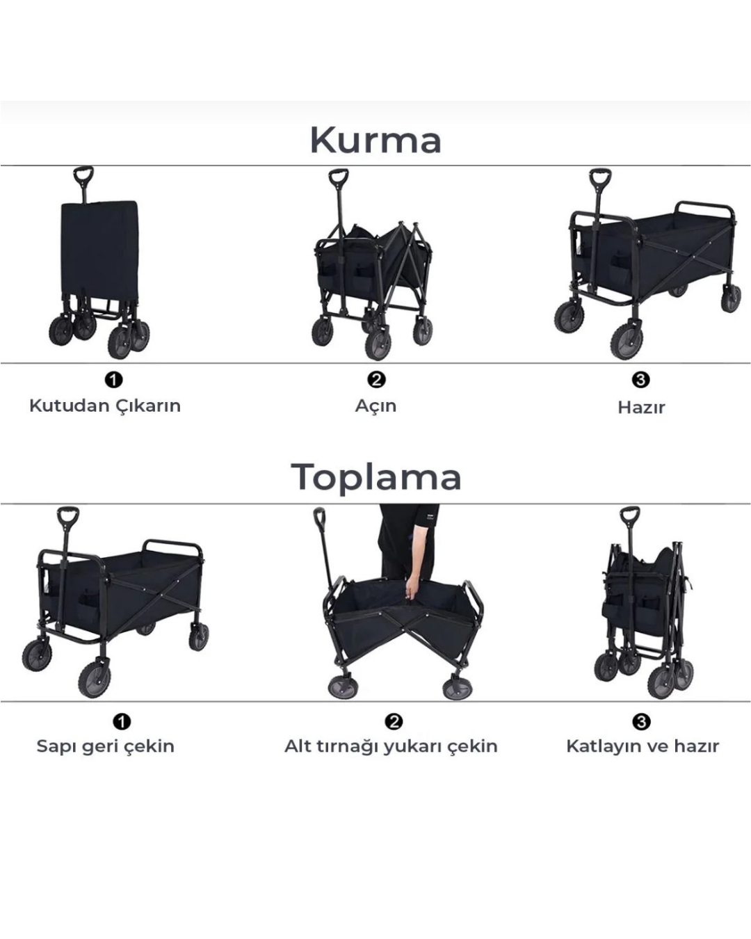 Katlanır Kamp ve Plaj Arabası Büyük Kapasiteli Taşıma Vagonu