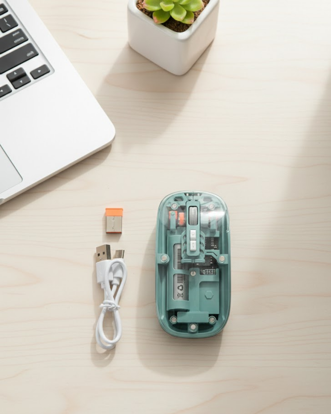 Bluetooth ve 2.4G USB Destekli Pilli Kablosuz Şeffaf Mo...