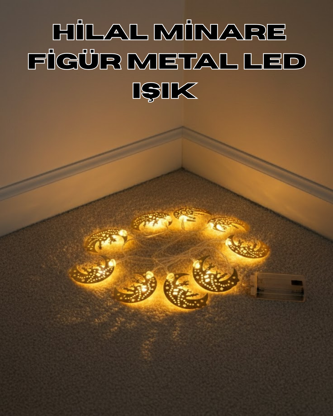 Dekoratif Minareli Hilal LED Işık Metal Gövdeli Ramazan...