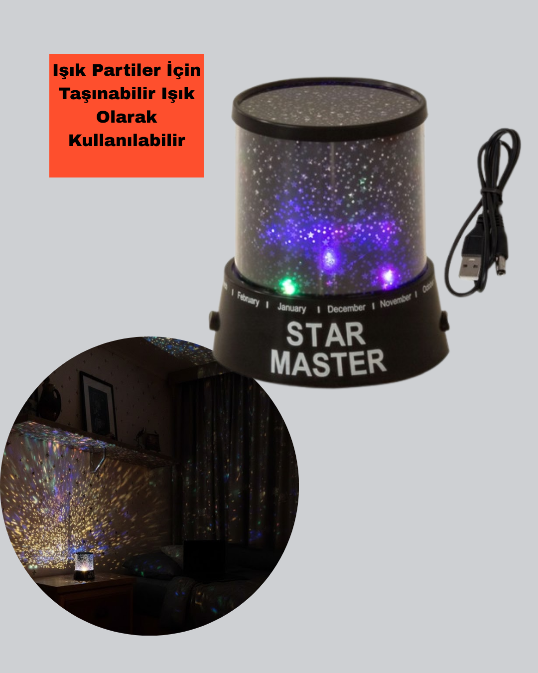 LED Renk Değiştiren Yıldız Projektör Galaxy Efektli Gece Lambası