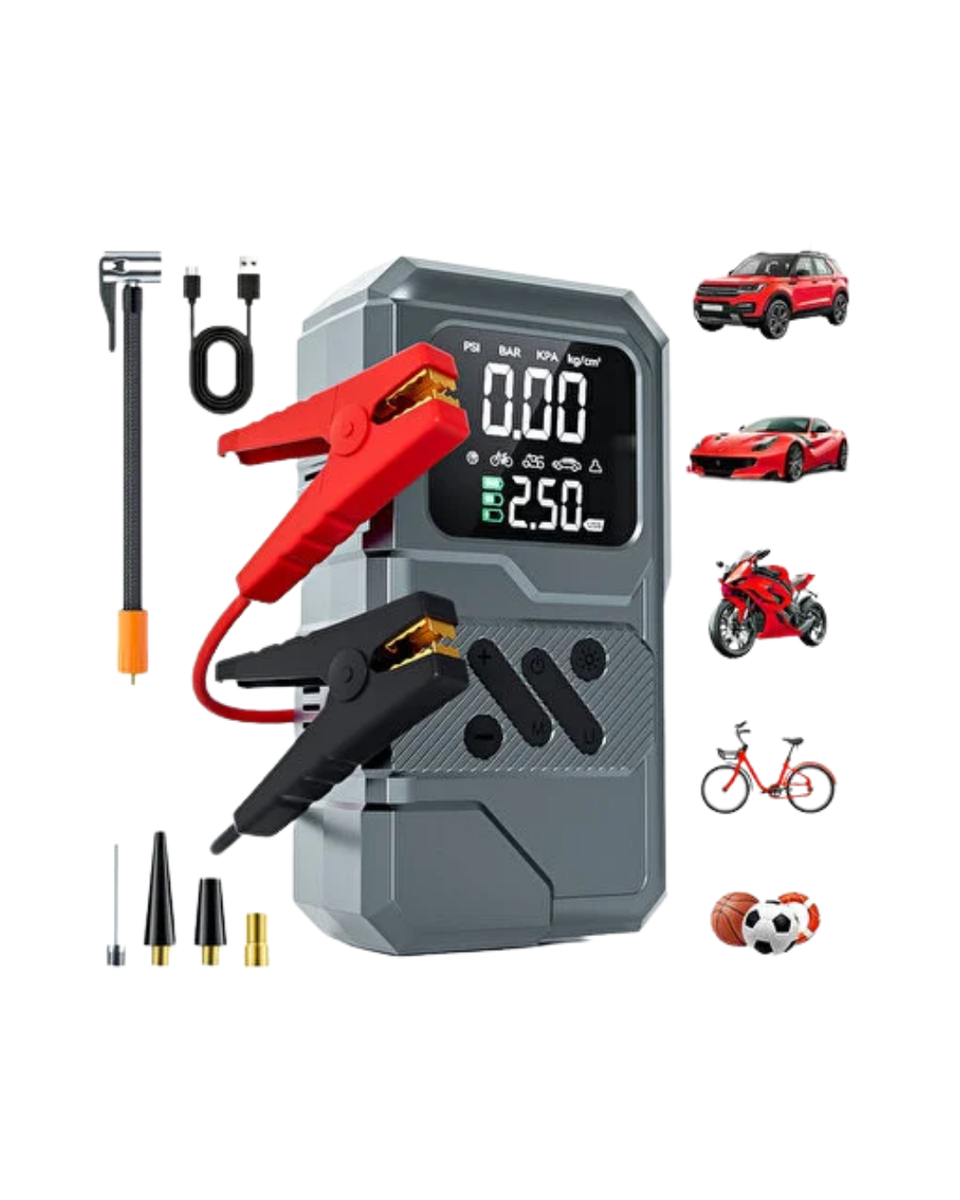 12.000 mAh Akü Takviye Destekli LED Işıklı Araç Kompresörü