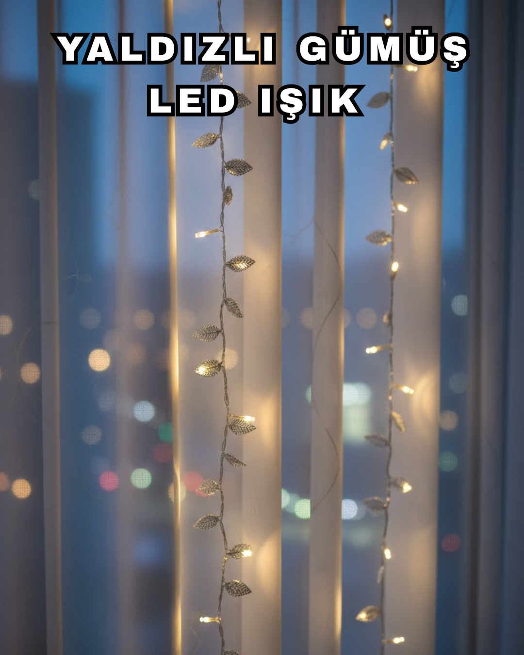 Gümüş Yaprak Tasarımlı LED Işık Pilli Ev ve Vitrin Deko...