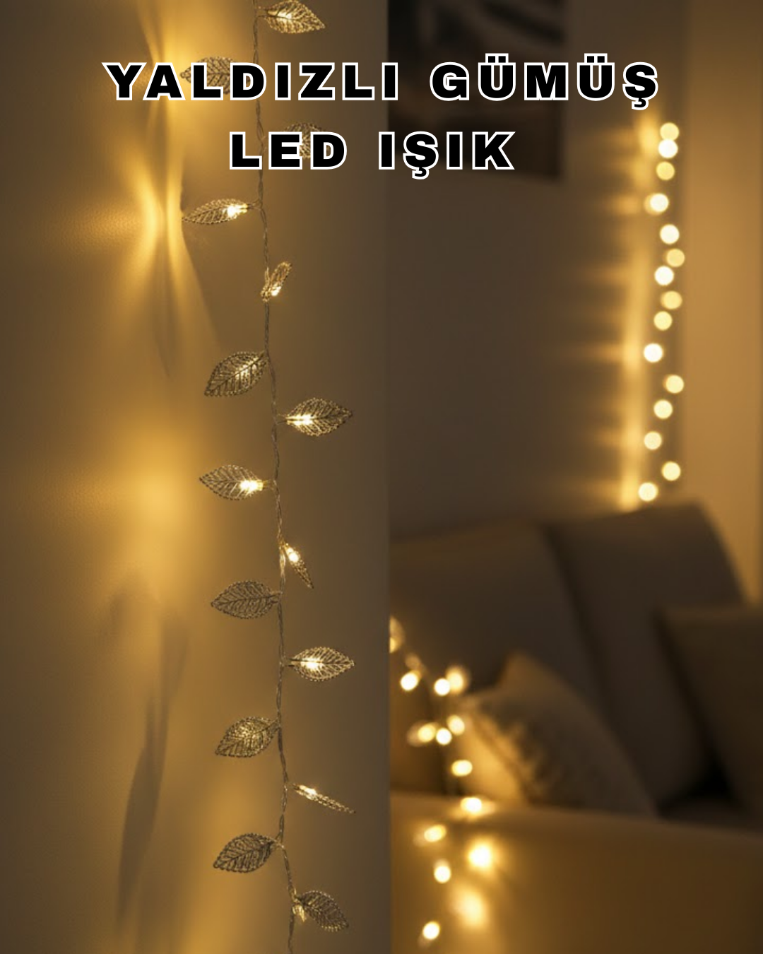 Dekoratif Gümüş Yaprak LED Aydınlatma Pilli Şık Ortam I...