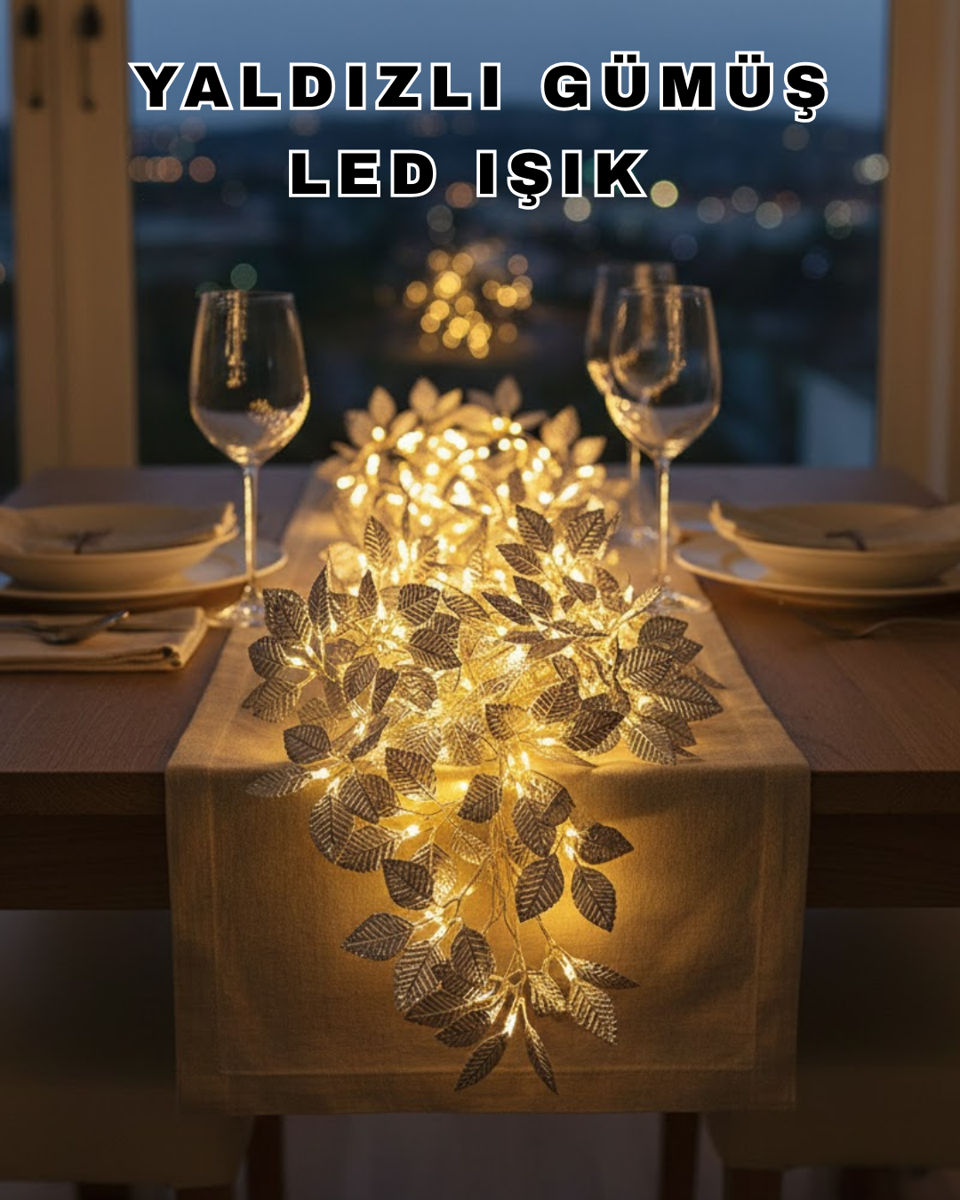 Yaprak Şekilli Gümüş LED Işık Pilli Dekoratif Aydınlatm...