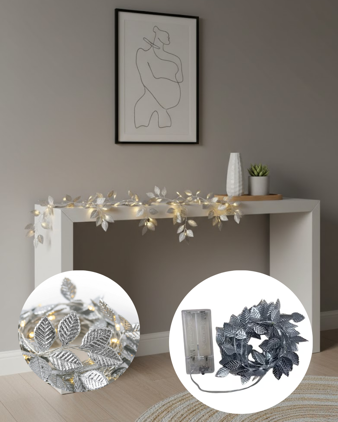 Yaprak Şekilli Gümüş LED Işık Pilli Dekoratif Aydınlatma