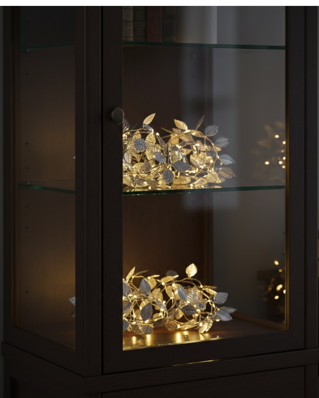 Yaldızlı Gümüş Yaprak LED Işık Pilli Dekoratif Ortam ve Yılbaşı Aydınlatması