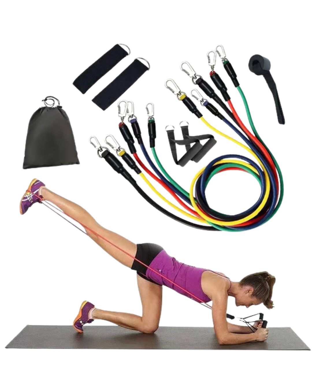 Direnç Seviyeli Pilates ve Fitness Egzersiz Bandı Seti Kapı Askılı