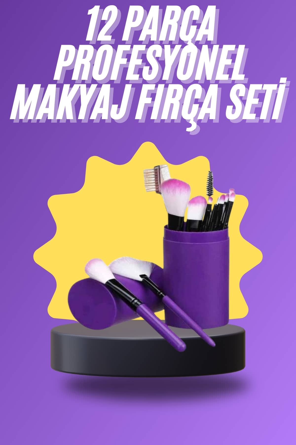 12 Parça Makyaj Fırça Seti Profesyonel Fondöten Allık F...
