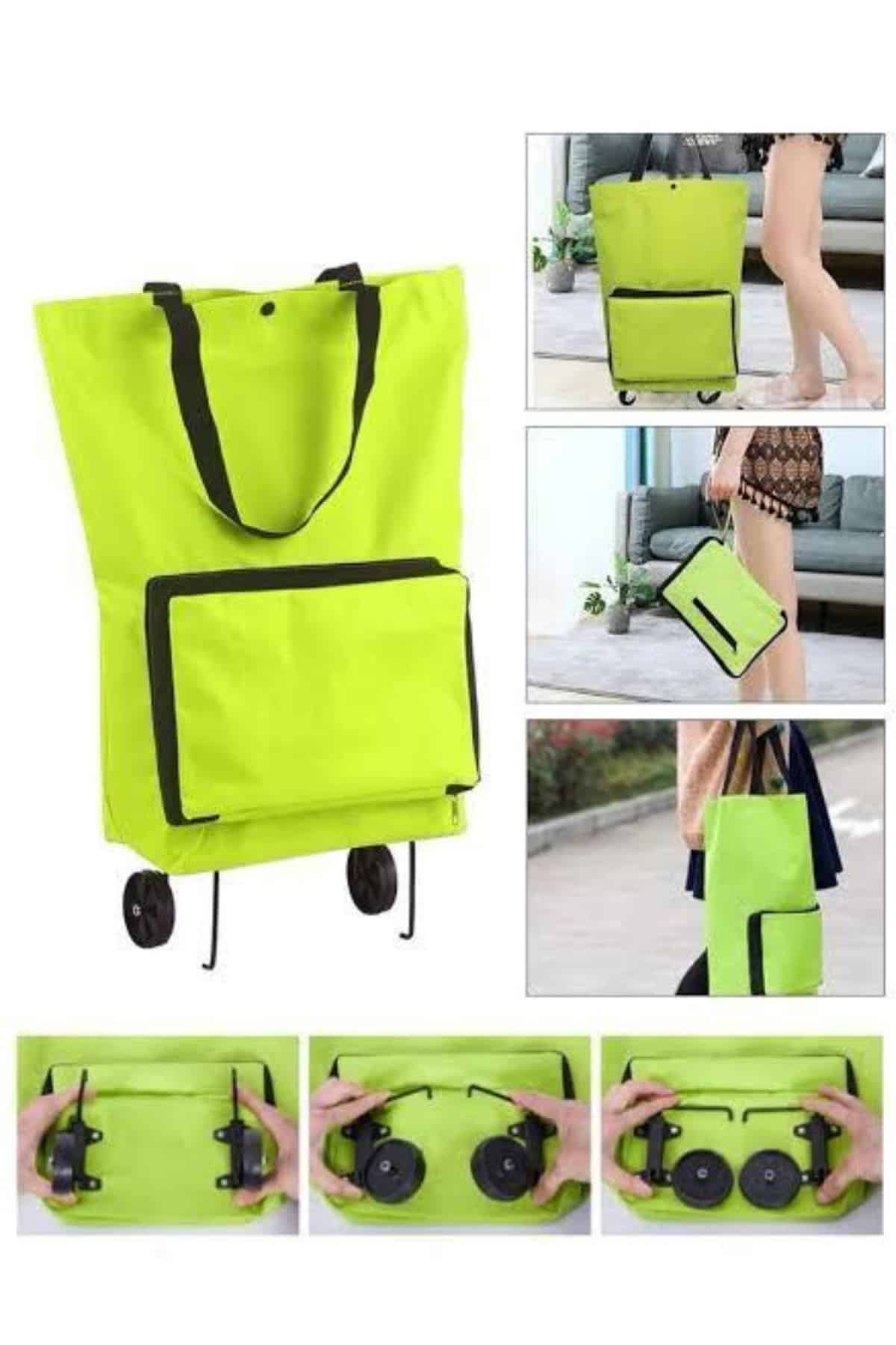 Katlanabilir Tekerlekli Çantalı Çarşı Pazar Arabası Alışveriş Çantası Piknik Çantası