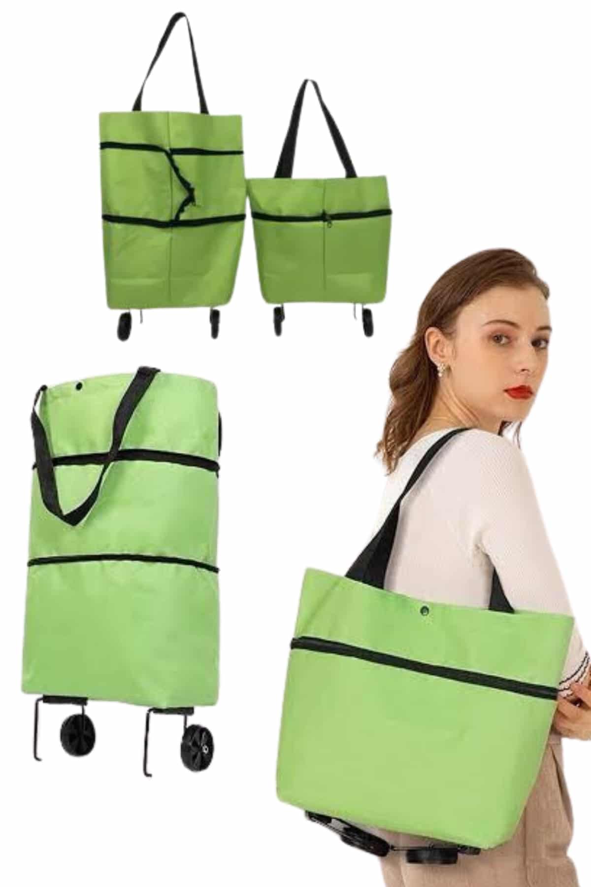 Katlanabilir Tekerlekli Pazar Market Çarşı Arabası Market Alışveriş Çantası