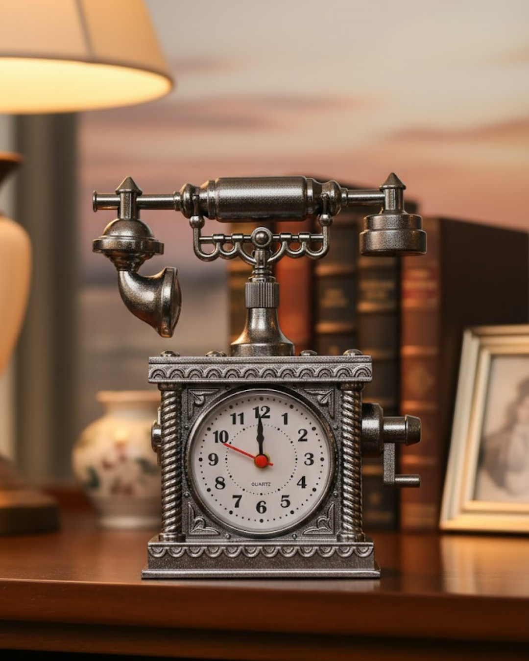 Retro Telefon Görünümlü Çalar Saat Masa ve Raf Dekoru
