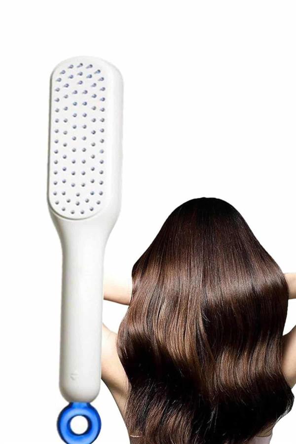 Kendi Kendini Temizleyen Otomatik Tuşlu Saç Tarağı Dolaşık Açıcı Masaj Fırçası Silikon Fırça