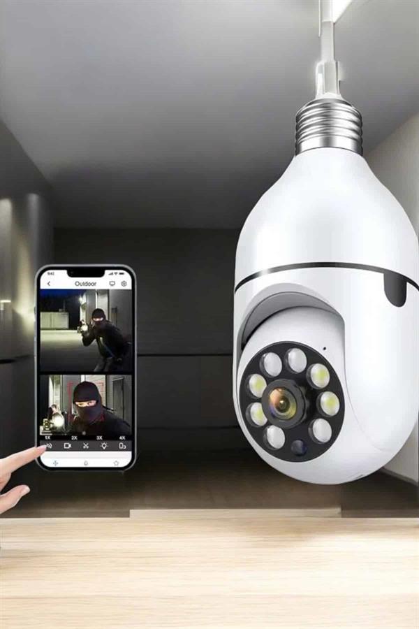 Wifi Kamera Duylu Ampul Görünümlü 360 Derece Dönebilen Ev Kamerası