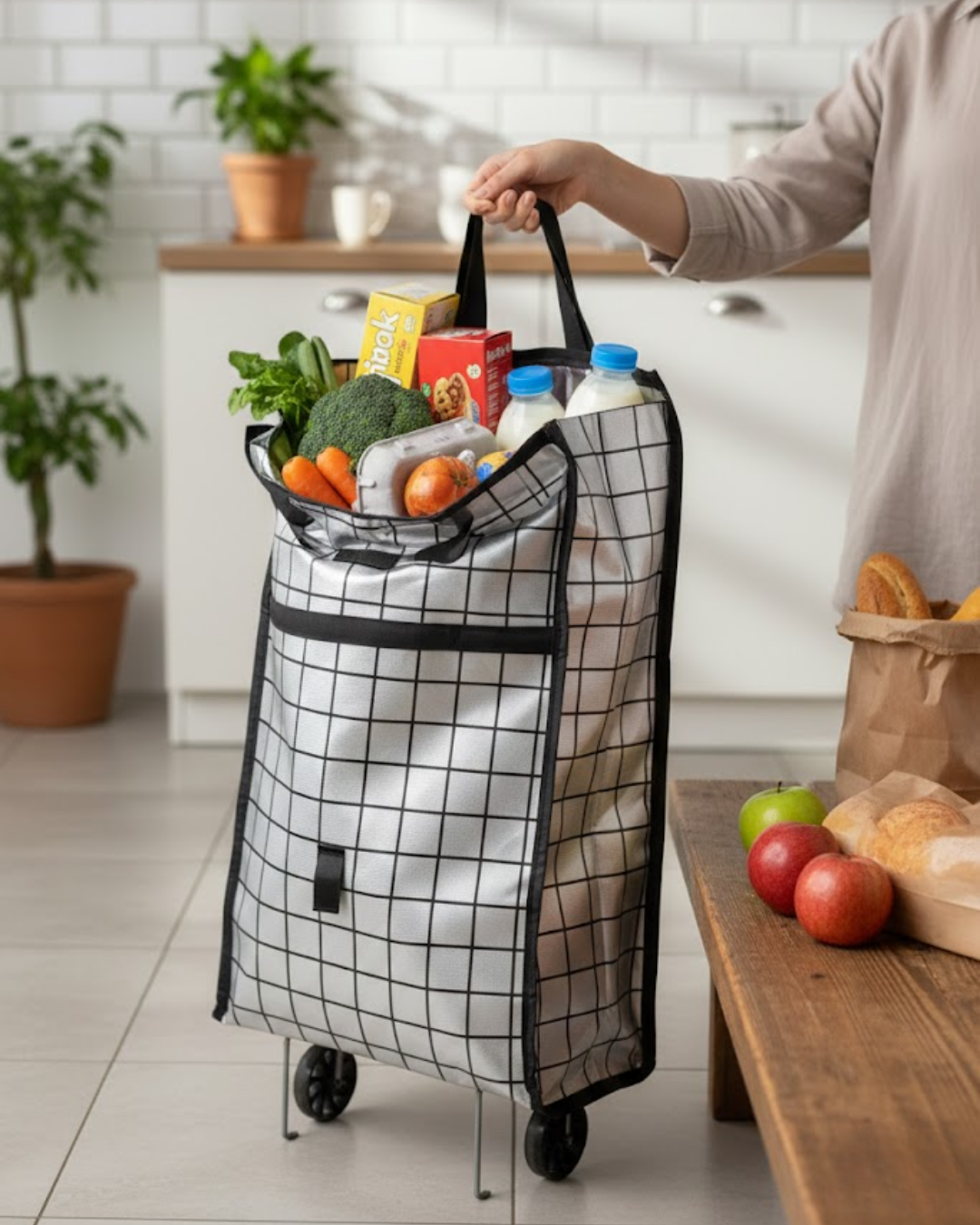 Sağlam Gövdeli Sessiz Tekerlekli Pazar ve Market Çantas...