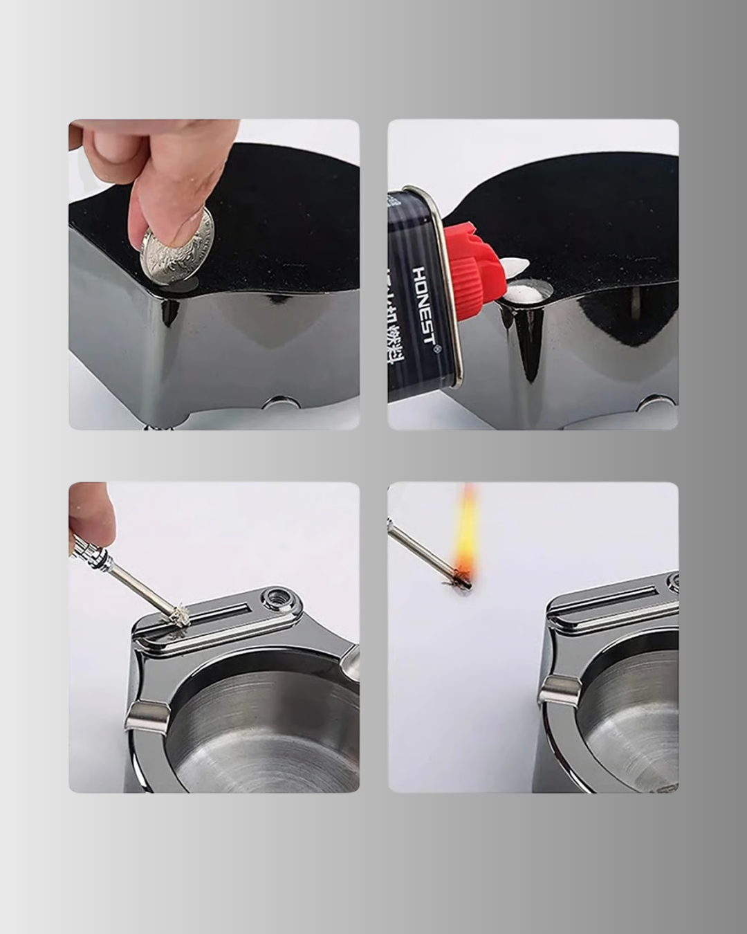 Paslanmaz Çakmaklı Küllük Modern Masa Üstü Aksesuar