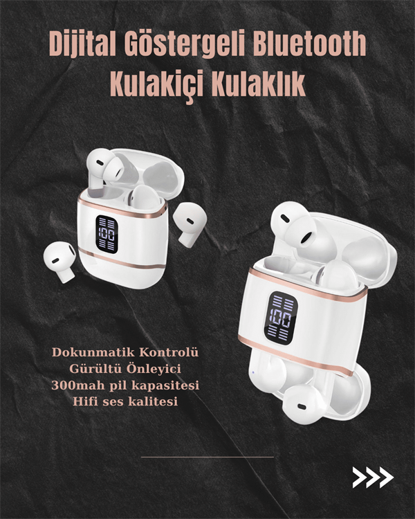 Dijital Göstergeli Bluetooth Kulakiçi Kulaklık – 4’lü Paket, Gürültü Engellemeli