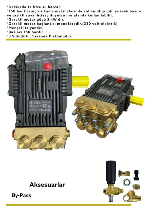 Annovi Reverberi 11/14 Ar Italyan Yüksek Basınçlı Pompa + By-pass Takımı ( 150 Bar )