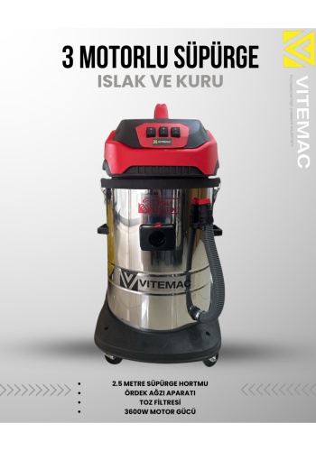 VITEMAC 3 MOTORLU ISLAK KURU SÜPÜRGE ENDÜSTRİYEL OTO YIKAMA VE KOLTUK YIKAMA SÜPÜRGESİ