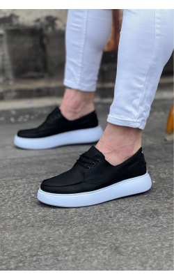 WG508 Siyah Cilt Ortopedik Taban Erkek Casual Ayakkabı