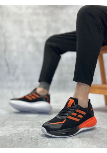 BA0650 Tarz Sneakers Yüksek Taban Siyah Turuncu Spor Ayakkabısı