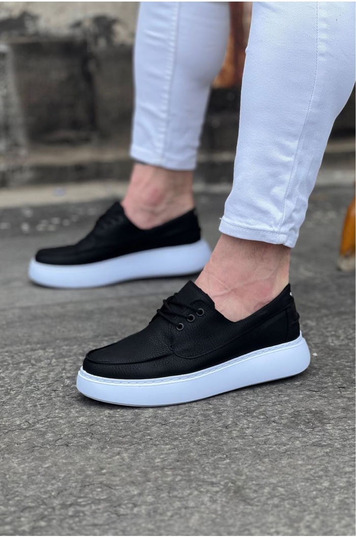 WG508 Siyah Cilt Ortopedik Taban Erkek Casual Ayakkabı