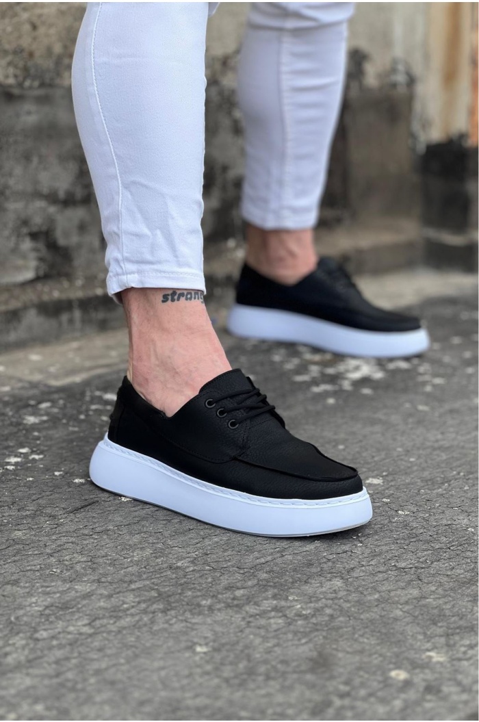 WG508 Siyah Cilt Ortopedik Taban Erkek Casual Ayakkabı