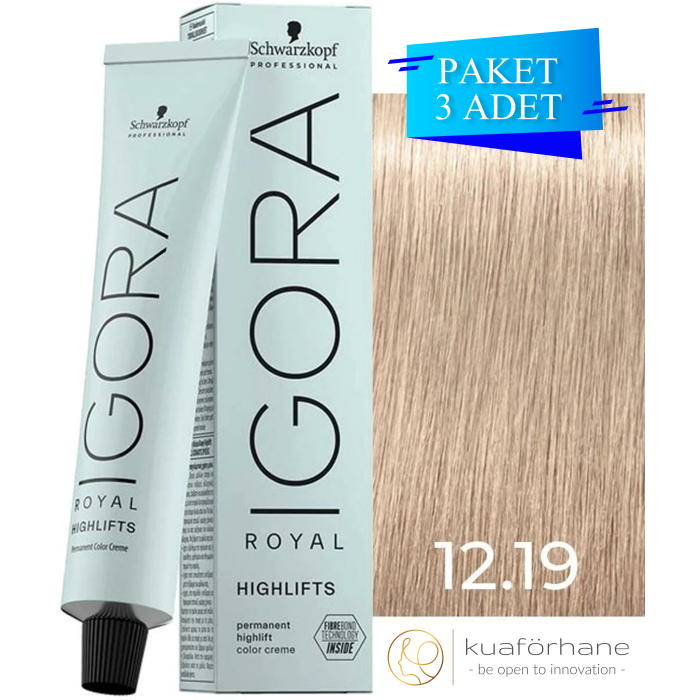 SCHWARZKOPF IGORA ROYAL HIGHLIFTS SAÇ BOYASI 12.19 SANDRE VİYOLE 60 ML (PAKET 3 ADET)