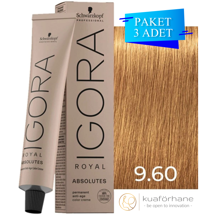 SCHWARZKOPF IGORA ROYAL ABSOLUTES SAÇ BOYASI 9.60 SARI YOĞUN KESTANE 60 ML (PAKET 3 ADET)