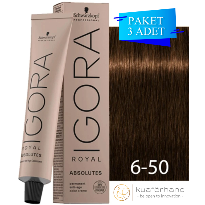 SCHWARZKOPF IGORA ROYAL ABSOLUTES SAÇ BOYASI 6.50 KAHVE KUMRAL DOĞAL ALTIN 60 ML (PAKET 3 ADET)
